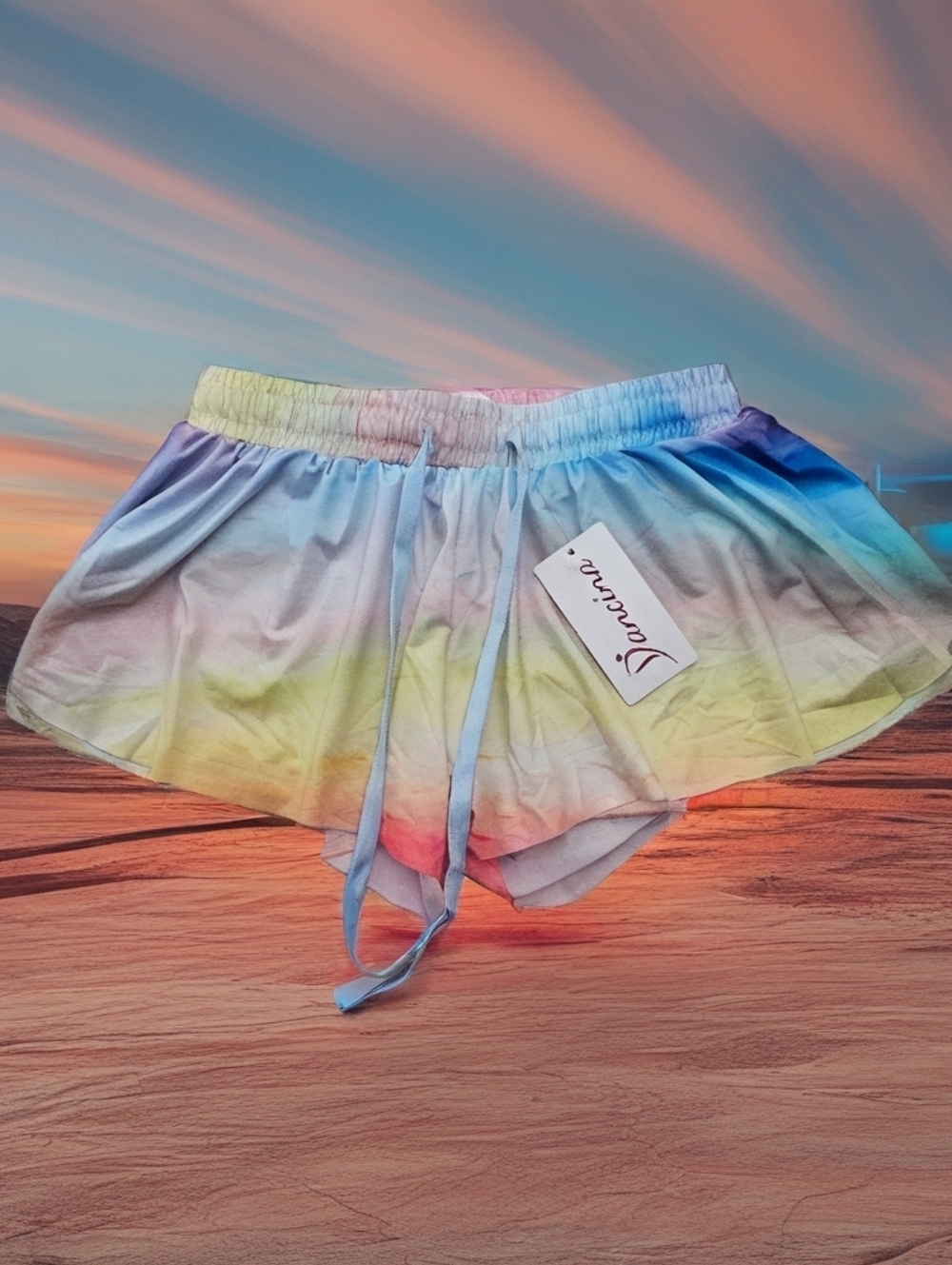 Girls Pastel Rainbow Ombre Lounge Shorts with Drawstring